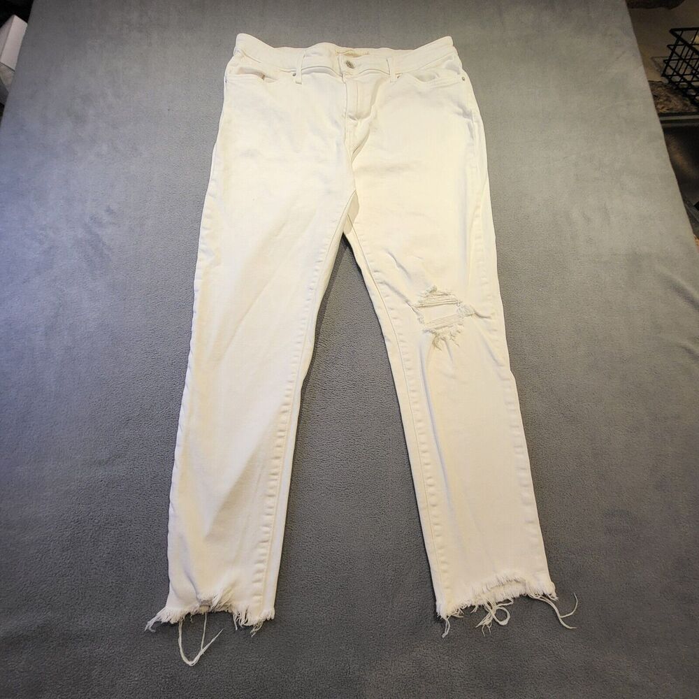 Levis 721 Womens 32 White High Rise Skinny Distressed Jean Stretch Denim